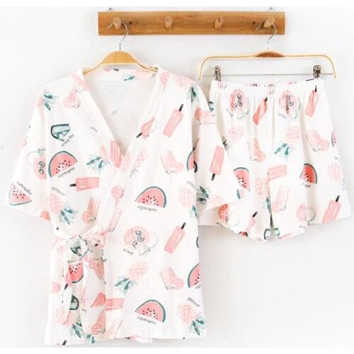 KISBINI Summer Short Sleeves Pajamas Set For Women 2PCS Japanese Style Cotton Top+Shorts Nightwear Female Homewear Women Pajamas