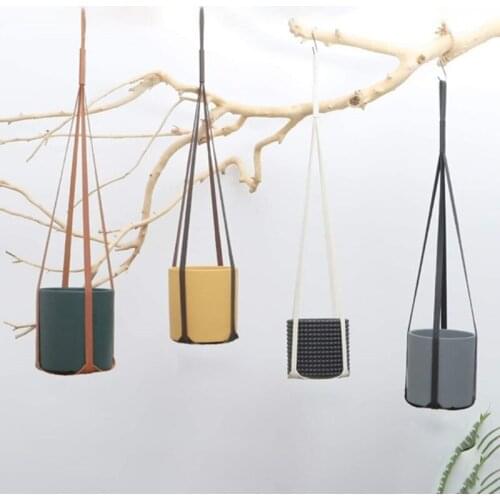 Leather Hanging Flower Pot Hanging Plant Basket Pot Stand Storage Baskets Tray Indoor Outdoor Gardening Plant Hanger Decoration
