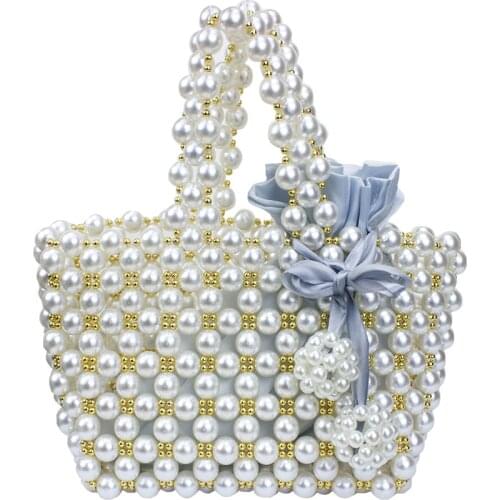 Summer Fashion Handmade Beaded Finished Pearl Bag New Large Capacity Female Handbag Square Woven Street Shooting Retro Handbag