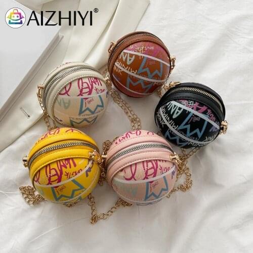 Fashion Women Spherical Shape Printing PU Leather Shoulder Crossbody Messenger Bag Casual Ladies Chain Small Handbags Purse