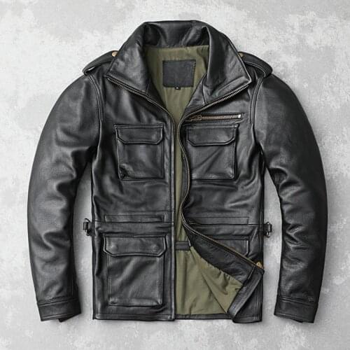 Genuine Leather Jacket Men Black Motorcycle Short Real Cow Leather Jackets Mens Pockets Coat Plus Size 6XL jaqueta de couro