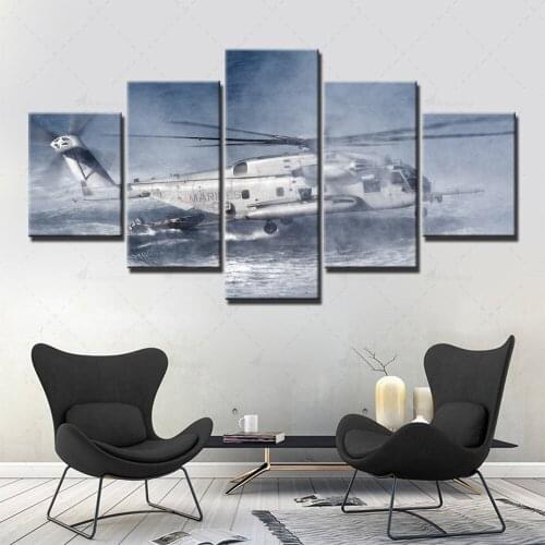 Wall Art Canvas HD Printing Helicopter Painting Home Decor Smoke Pictures Modern Modular Framework Hallway Room 5 Pieces Poster