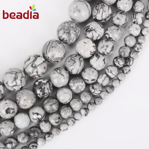 Strand 15'' High Quality 4/6/8/10/12mm Natural Grey Map Stone Loose Beads DIY Jewelry Making Bracelet Pendant