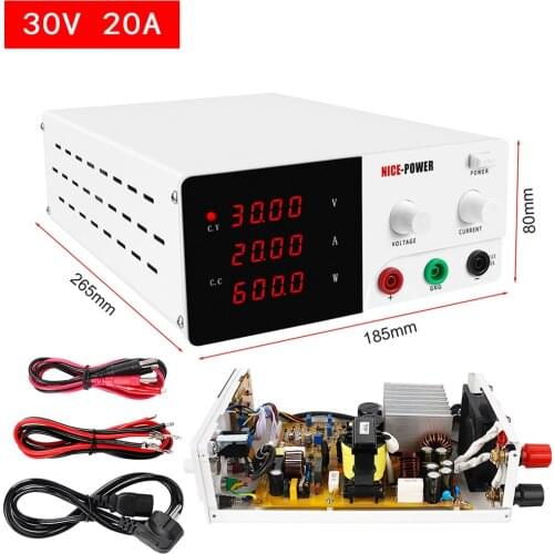 Newest 30V 20A 4 digits Lab Power Supply DC Adjustable LED Digital Switching Voltage Regulators Power Source Repair Tool 220V EU
