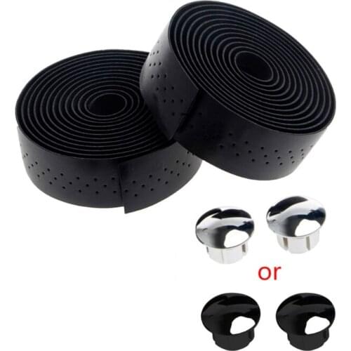2x Bike Cycling Road Bike Sports Handlebar Tape Faux Leather Wrap +2 Bar Plug H58D