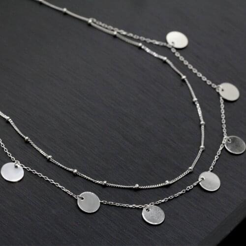 New Style Pure 925 Sterling Silver Multiple Round Pendant Necklace Simple Design Suitable for Girls Fashion Jewelry