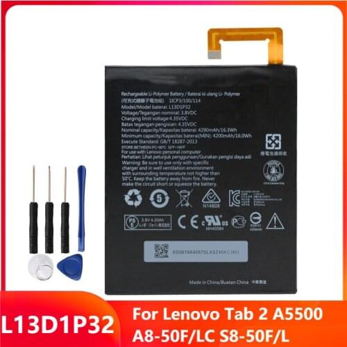 Original Replacement Tablet Battery L13D1P32 For Lenovo Tab 2 A5500 A8-50F/LC S8-50F/L Genuine Rechargable Batteries 4290mAh