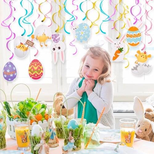 QIFU Rabbit Ornament Egg Led String Light Garland Easter Decor For Home Easter Wooden Pendant Wedding Birthday Party Decor