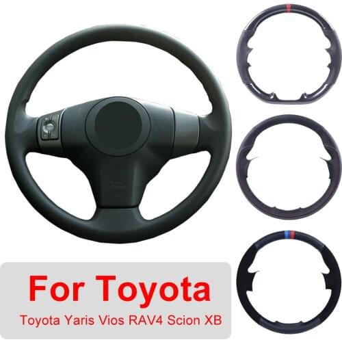 Hand Sewing Customized Car Steering Wheel Cover For Toyota Yaris Vios RAV4 2006-2009 Scion XB 2008 Leather Protective Wrap
