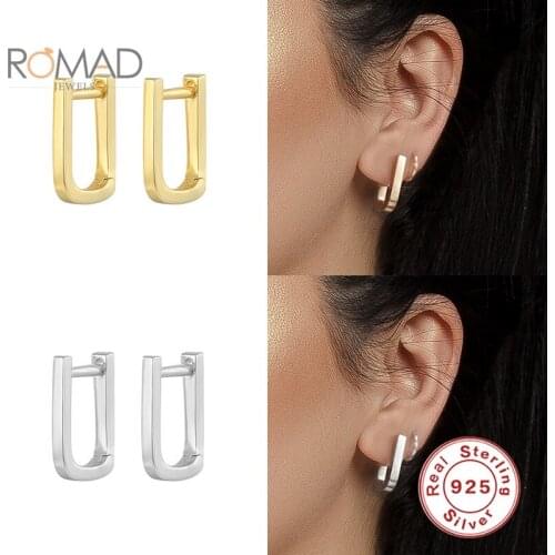 ROMAD Minimalism Glossy Pin Hoop Earrings For Women Geometry 925 Sterling Silver Wedding Earrings Cartilage Jewelry Pendientes