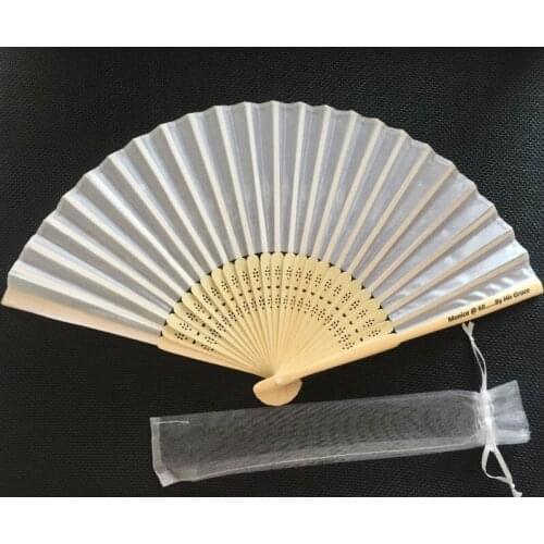 50PCS Personalized Silk Wedding Hand Fan Portable Party Gift Favor Customized with Bride & Grooms Names in Organza Bags
