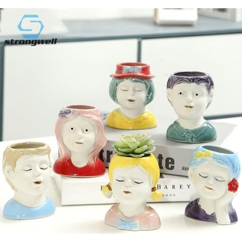 Strongwell Cartoon Figure Character Ceramic Flower Pot Planter Miniature Model Office Desktop Decor Planter Succulent Flowerpot