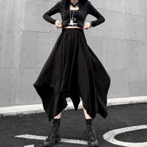 Dark Black Irregular High Waist Skirt Goth Skirt Punk Skirt Gothic Black Skirt Harajuku Skirt Long Skirt Vintage Korean Skirt