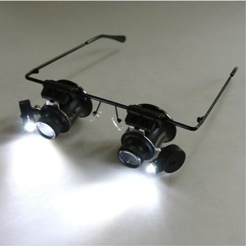 20x magnifying glass with led lights glasses magnifier for watch repair binocular Loupe Jewelry repair tool herramientas