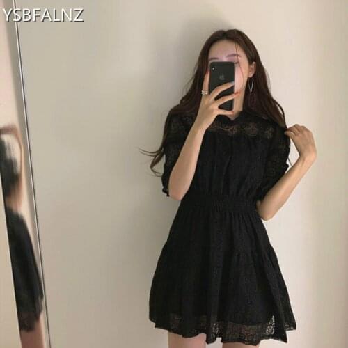 Korean Boho Sexy Mini Robe Ete Femme 2021 Lace Half Stand High Waist Party Befree Elegant Dress A-Line Floral Vestidos Factory