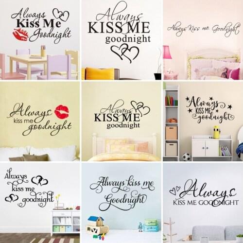 Always kiss me goodnight Quote Vinyl Wall Stickers Wallpaper Home Decor Bedroom Art Decal Gift Removable
