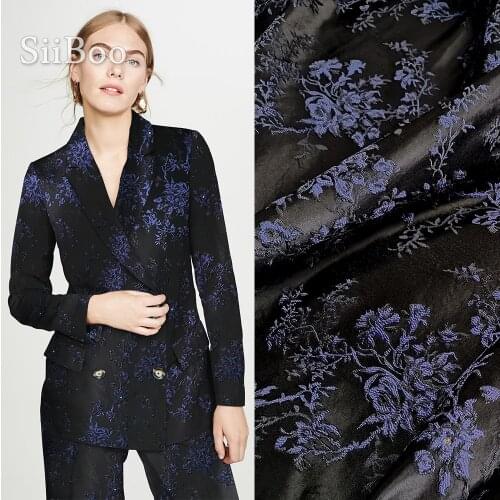 American elegant 3D floral style dark blue yarn dyed jacquard fabric for spring summer suit set dress tejido jacquard SP6075