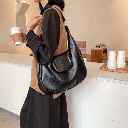 FUNMARDI Vintage Shoulder Bag For Women Tote Bags Hobos Ladies Handbag Retro Solid Color PU Leather Female Bag Underarm WLHB2466