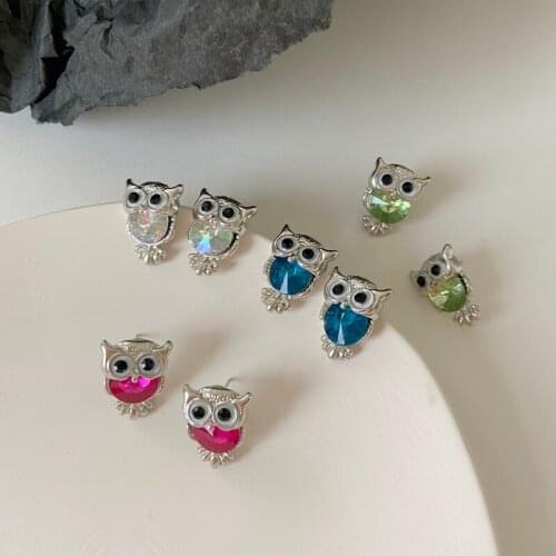 Fashion Cute Animal Stud Earrings for Women Temperament Owl Gradient Color ​Rhinestone Earring Girls Party Jewelry