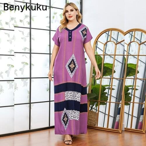 Plus Size Elegant Short Sleeve Sukienki Long Maxi Dress Kaftan V Neck Loose Dress Ropa Mujer Summer Clothes for Women Vestidos