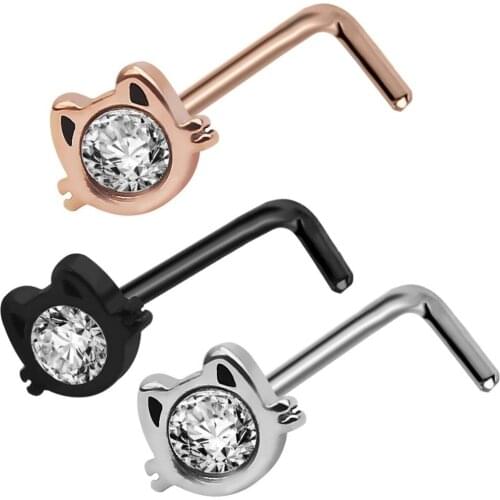 1Pcs L Shape Surgical Steel Nose Ring Piercing Jewelry Cute Zircon Ring Gothic Punk CZ Nose Stud Ring Women Body Jewelry