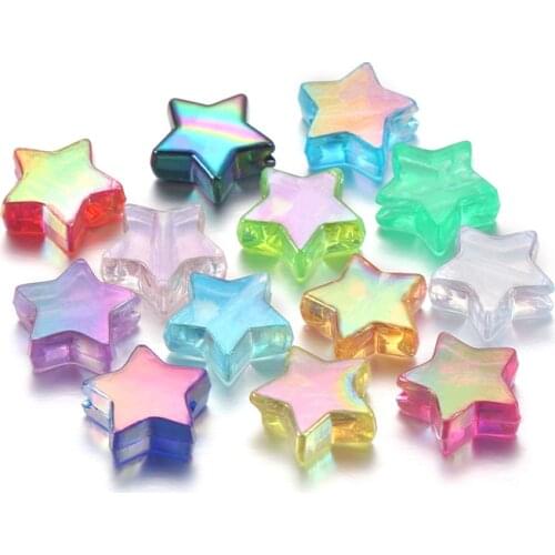 100pcs Acrylic Star Spacer Loose Beads Five-pointed Star Transparent Rainbow Color Beads For Jewelry Making Findings Accessories