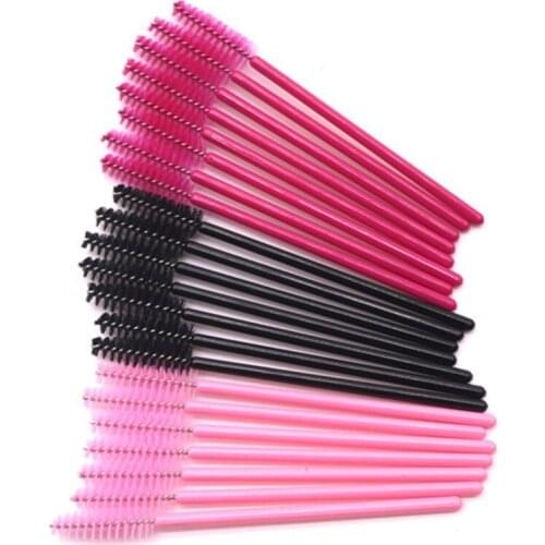 100pcs/lot Make Up Brush Synthetic Fiber Disposable Eyelash Brush Mascara Applicator Pink Mascara Brush and Rose Red Black Brush