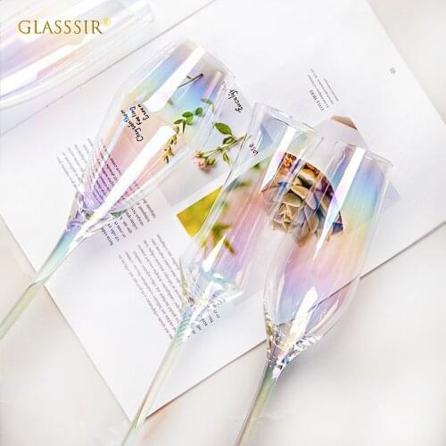 2 Pcs Champagne Flutes Lead-Free Crystal Elegant Glass Wine Drinking Glassware Beverage Cups for Water Juice Beer Liquor Whiskey