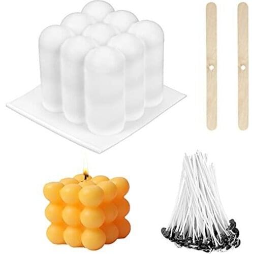 3D Square Cube Candle Mould with Candle Wicks set DIY Handmade Candle Material Resin Mold Wax Making Supplies