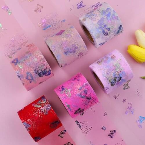 5yards Symphony Glitter Butterfly Printed Organza Stain Ribbon for DIY Crafts Wedding Party Decor Gift Packaging Ribbons