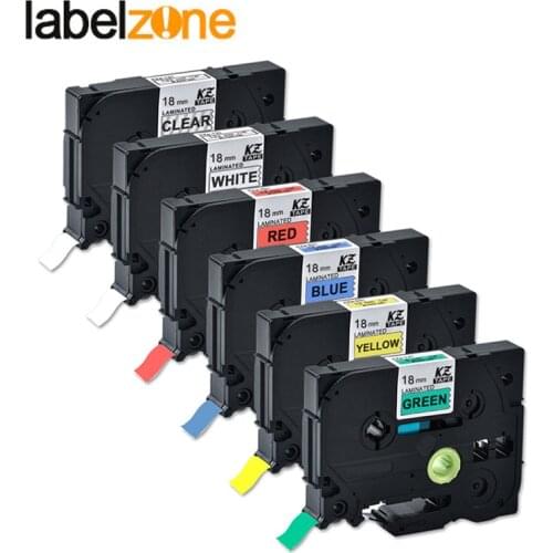 6Pcs 18mm mixed colors combo set Compatible Brother p-touch printers tze141 tze241 TZe441 tze541 tze641 tze741 tze label tapes