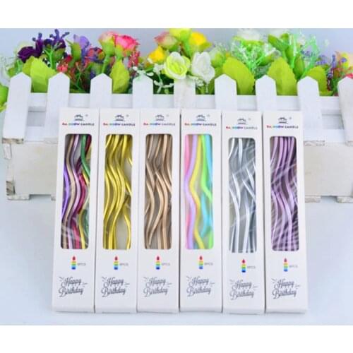 6Pcs/lot!! Long Multicolor Colored Curving Cake Safe Flames Kids Birthday Threaded Candle Curved Spiral Cake Candle