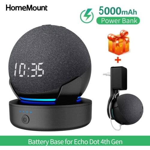 HomeMount 5000mAh Battery Base For Alexa Echo Dot 4th Gen Portable Charger Power Bank Mount Stand Smart Speaker Holder Bracket