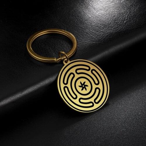 COOLTIME Maze Key Ring Strophalos Hekate Wheel Pendant Keychain Greek Goddess Amulet Keyrings Stainless Steel Key Chain Jewelry