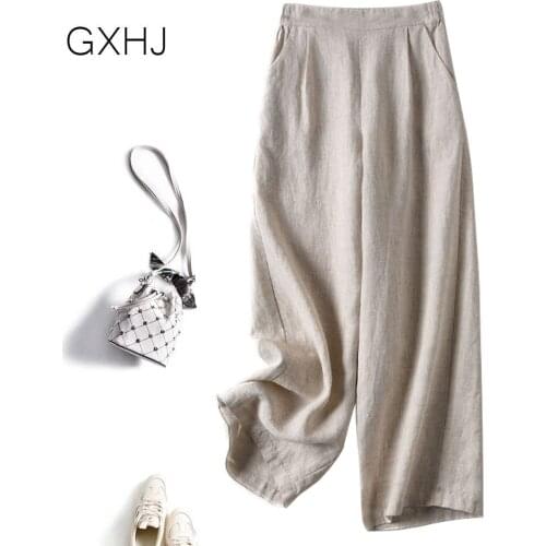 Women Summer Linen cotton Wide Leg Pants Casual Large Size Loose High Waist Solid Trousers Female Korean Elegant Straight Pants