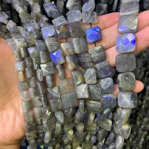 Natural Gray Labradorite Beads 15'' Faceted Square DIY Loose Beads For Jewelry Making Women Men Beads Necklace Bracelet Gift
