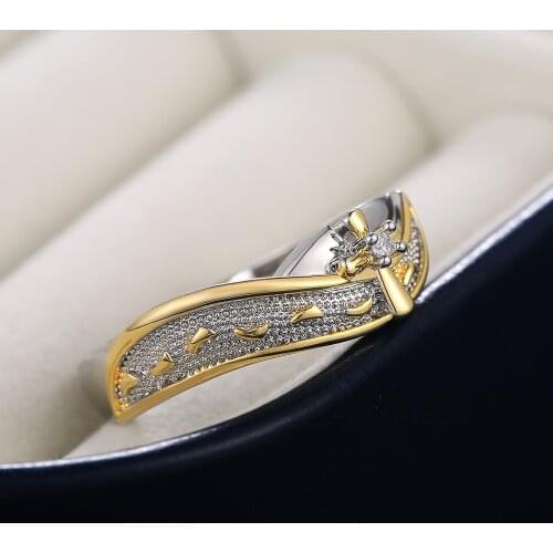 JK Two Tone Party Rings For Women Regious Accessories Christian Cross Shaped Decorations With Zircon Stone Wholesale Lots