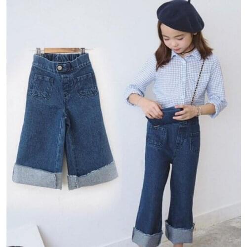 2019 Spring Girls Wide Leg Pant Jeans Pants Children Ankle-length Straight Denim Jeans Trousers
