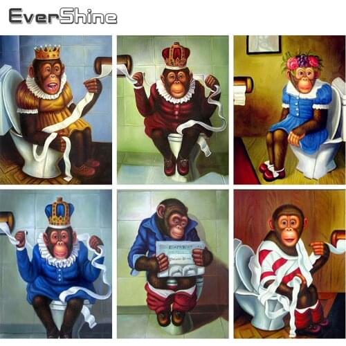 Evershine 5D Diamond Painting Monkey Full Square Diamond Embroidery Animals Cross Stitch Mosaic Rhinestone Pictures Home Decor