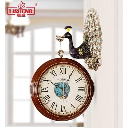 European Peacock Double-sided Wall Clock Living Room Clocks Creative Personality Modern Art Decoration Mute Wall Clocks