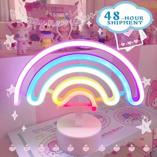 Fowecelt Rainbow Unicorn LED Neon Night Light Home Decor Kids Girls Kawaii Bedroom Interior Lighting Aesthetic Room Decor Lamp