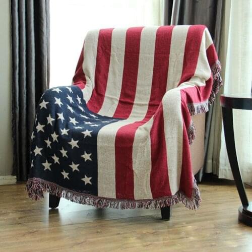 CHAUSUB American Flag Cotton Thread Blankets Home Throw Blanket for Sofa Piano Covers Bed Cover Carpet Tapestry Coverlet