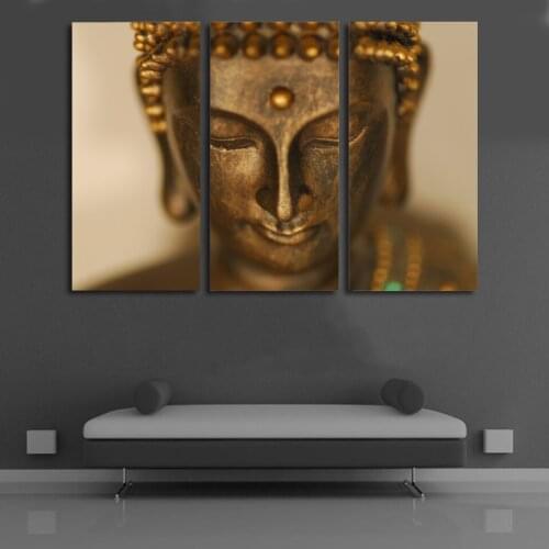 HD Prints Paintings Wall Art Home Decor Living Room Framework 3 Pieces Golden Statue Of Buddha Pictures Abstract Posters