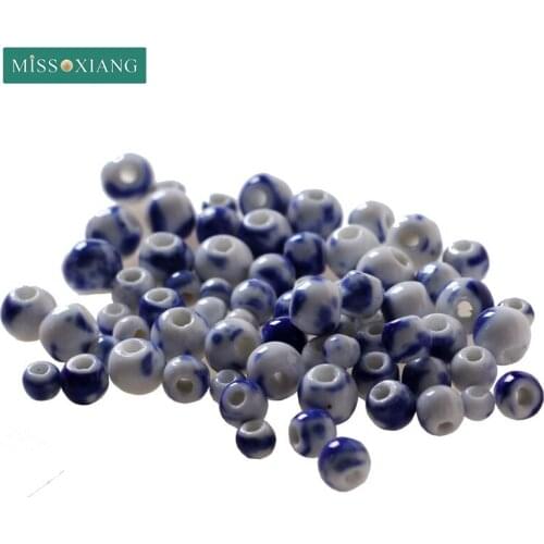 6MM 8MM 10MM Round Shape Ceramic Beads 50pcs/lot Spotted Blue Bead with Hole Diy Braided Pendant Bracelet for Jewelry Making