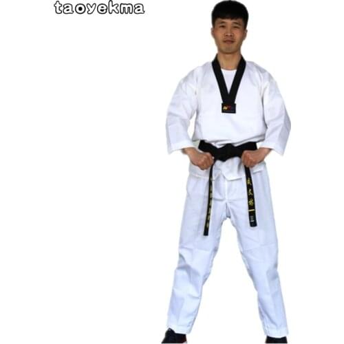 Quality Dobok child adult karate uniform suit WTF Taekwondo kick boxing MMA Martial art training clothes dobok 55%cotton kimono