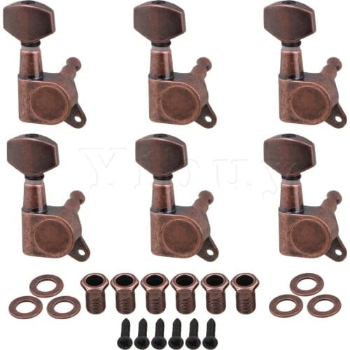 Yibuy 4x3.7cm Bronze Electric Guitar Full Closed Tuning Pegs Tuners Right Hand Machine Heads Guitar Accessories Parts Pack of 6