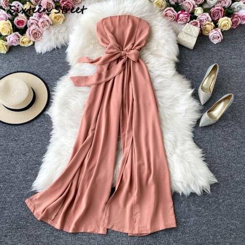 Jump Suits for Women Chic High Waist Sexy Black Stylish Trousers Wide Leg Jumpsuit Women Elegance One Piece Outfit Fashion 2021