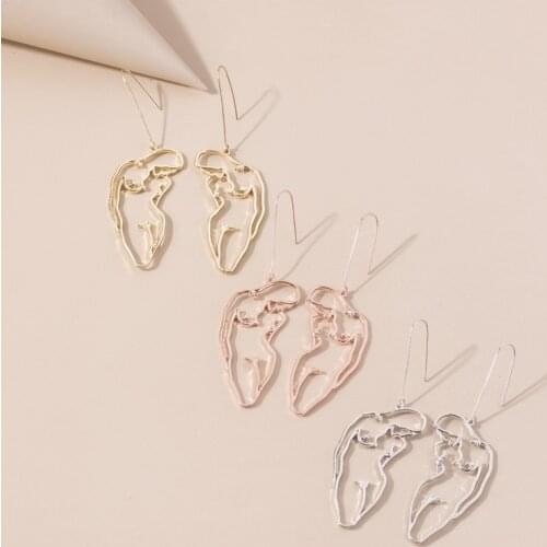 Korean Fashion Unusual Womens Earrings Body Outline Gold Hanging Earrings Boho Rose Gold Charms Minimalist Ethnic Jewelry 2020