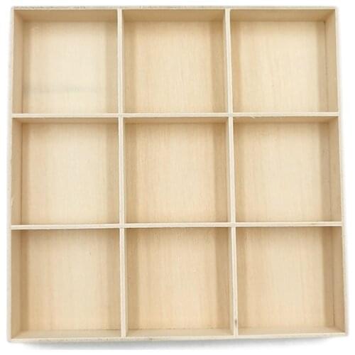 Nine Grid Unfinished Wood Craft Box Unfinished Wood Wooden Unfinished Storage Box Make Your Own Gift Box, Jewelry Box