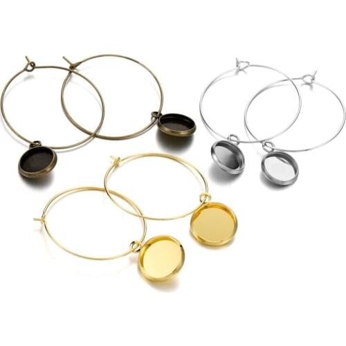 10pcs/lot Metal Wire Hoops Loop Earrings Base Blanks Fit 10 12 mm Round Cabochon Bezel Settings For Jewelry Making Supplies